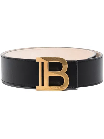 Balmain Black Smooth Calfskin B-belt Belt