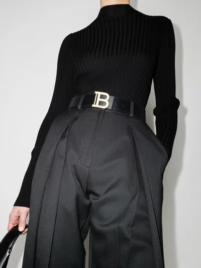 Balmain Black Smooth Calfskin B-belt Belt