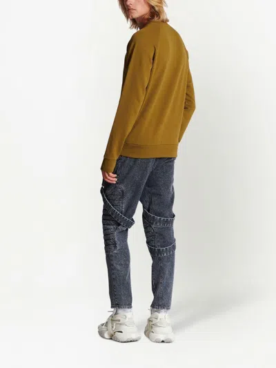 Balmain Men's Khaki And White Graphic Print Sweatshirt For Ss23