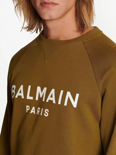 Balmain Men's Khaki And White Graphic Print Sweatshirt For Ss23