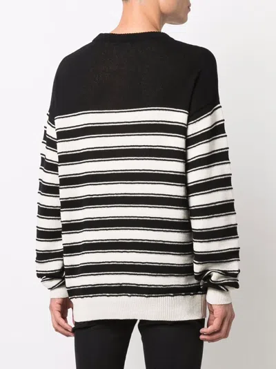 Balmain Striped Knit Wool Blend Sweater W/ Badge