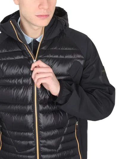 Hugo Boss Quilted Hooded Jacket With Side Zipper Pockets In Black
