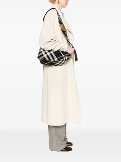 Burberry Checked Shield Messenger Crossbody Bag With Golden Details