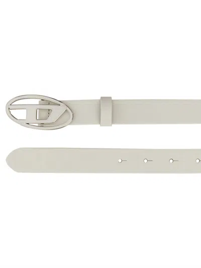 Diesel White Belt With Logo Buckle