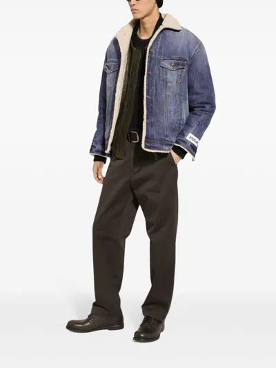 Dolce & Gabbana Buttoned Denim Jacket With Faux Shearling Finish