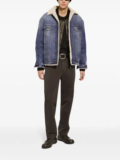 Dolce & Gabbana Buttoned Denim Jacket With Faux Shearling Finish