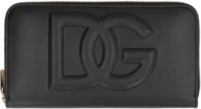 Dolce & Gabbana Calfskin Zip-around Wallet With Dg Logo