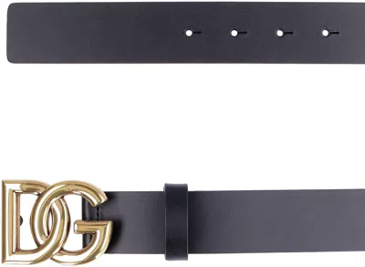 Dolce & Gabbana Dolce&gabbana Black Belt With Rutenium Dg Plaque In Black