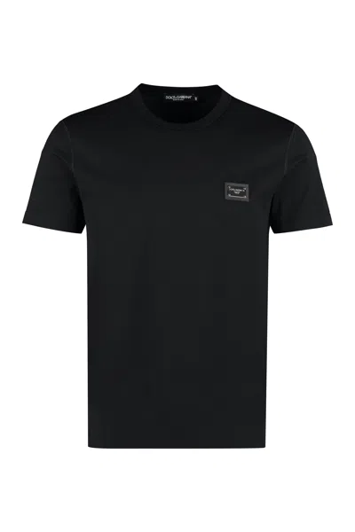 Dolce & Gabbana Black T-shirt With Logo Tag Detail On The Front In Cotton Man