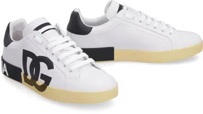 Dolce & Gabbana Calfskin Nappa Portofino Sneakers With Dg Logo Print
