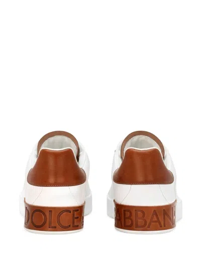 Dolce & Gabbana White Calf Leather Portofino Sneakers In Red