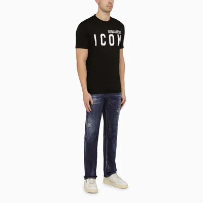 Dsquared2 Black Crewneck T-shirt With Maxi Logo Print On The Front In Cotton Man