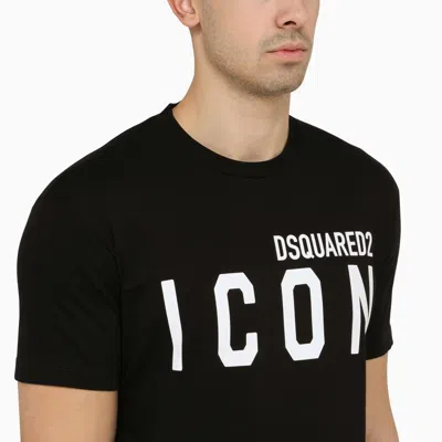 Dsquared2 Black Crewneck T-shirt With Maxi Logo Print On The Front In Cotton Man