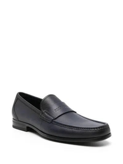 Ferragamo Black Loafer With Logo In Leather Man