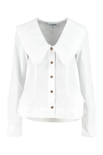 Ganni Ruffled Collar Blouse Featuring Pleats