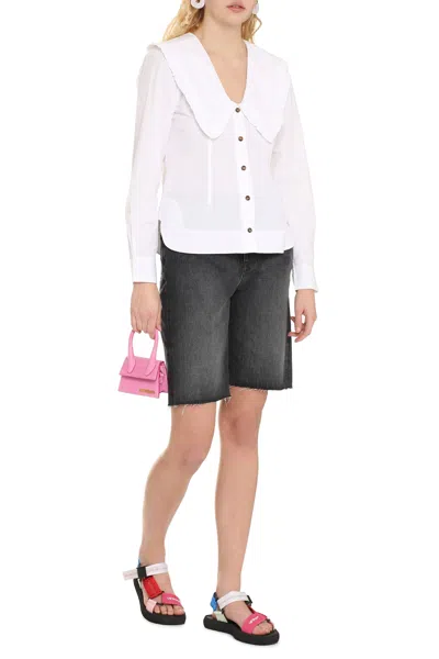 Ganni Ruffled Collar Blouse Featuring Pleats
