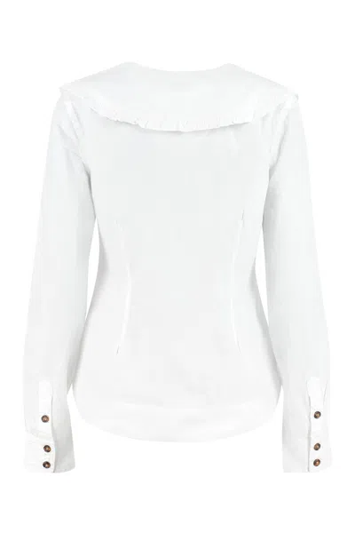 Ganni Ruffled Collar Blouse Featuring Pleats