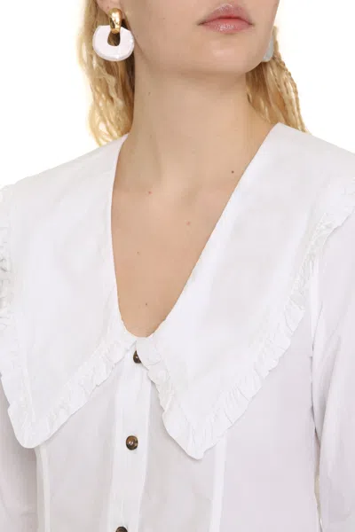 Shop Ganni Maxi Collar Cotton Shirt