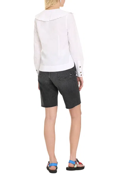 Ganni Ruffled Collar Blouse Featuring Pleats