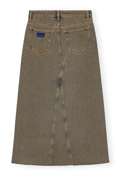 Ganni Maxi Grey Skirts With Slit At The Front In Denim Woman
