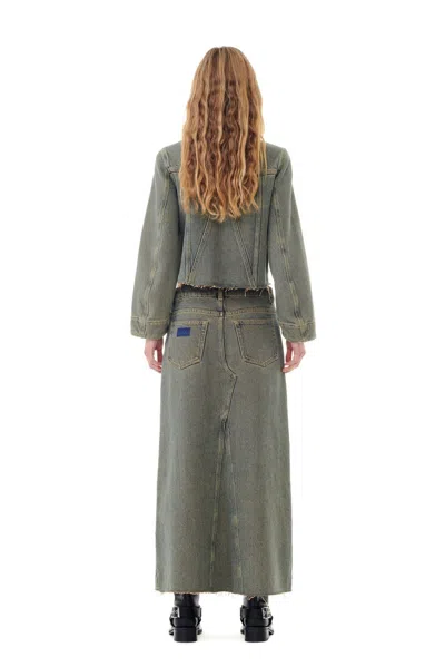 Ganni Maxi Grey Skirts With Slit At The Front In Denim Woman