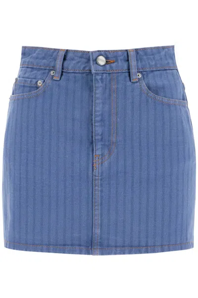 Ganni Blue Stripe Overdyed Denim Miniskirt