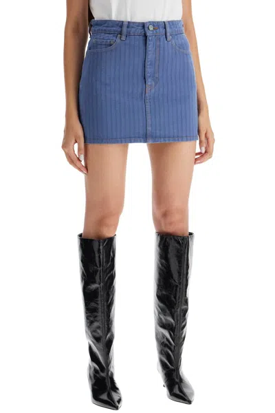 Ganni Blue Stripe Overdyed Denim Miniskirt