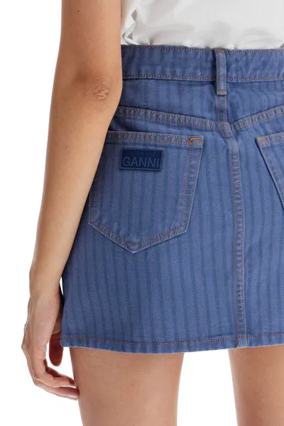 Ganni Blue Stripe Overdyed Denim Miniskirt