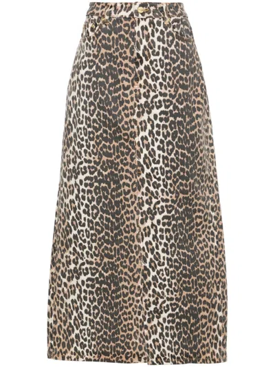 Ganni + Net Sustain Leopard-print Organic Denim Maxi Skirt