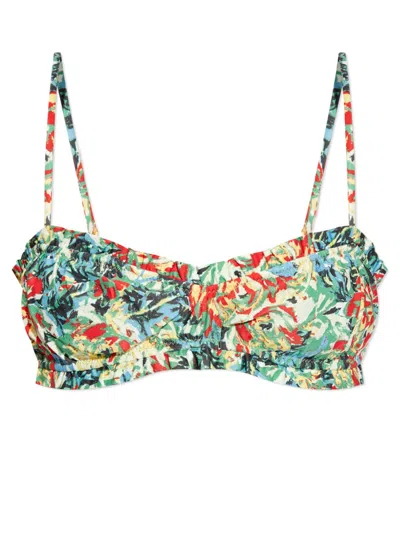 Ganni Recycled Printed Ruffle Bandeau Bikini Top