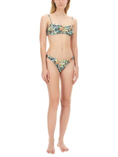 Ganni Recycled Printed Ruffle Bandeau Bikini Top