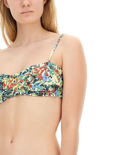 Ganni Recycled Printed Ruffle Bandeau Bikini Top