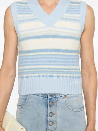 Ganni Wool Vest Knitwear Light Blue