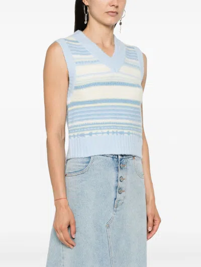 Ganni Wool Vest Knitwear Light Blue