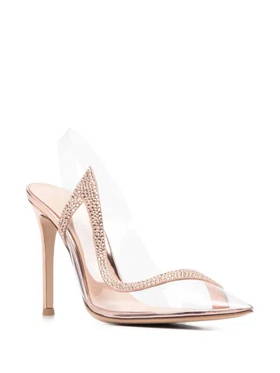 Gianvito Rossi Bronze Hortensia Pumps With Transparent Inserts And Crystal Embellishments For Women