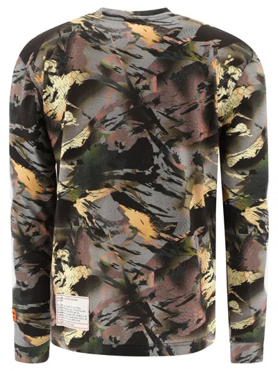 Heron Preston "flaming Camo" Crew Neck T-shirt In Green