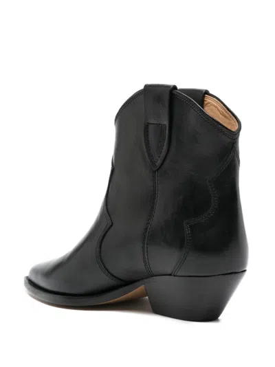 Isabel Marant Dewina Black Slip-on Ankle Boots With Low Block Heel In Leather Woman