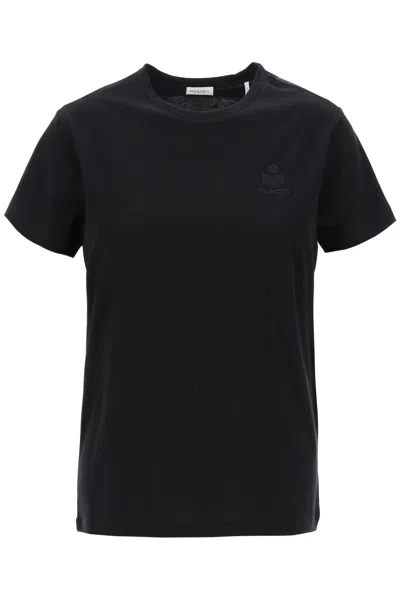 Isabel Marant Étoile Black Crewneck T-shirt With Logo Embroidery In Cotton Woman Isabel Marant Etoile