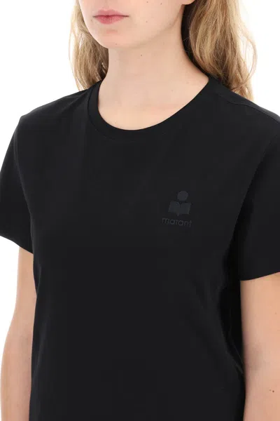 Isabel Marant Étoile Black Crewneck T-shirt With Logo Embroidery In Cotton Woman Isabel Marant Etoile