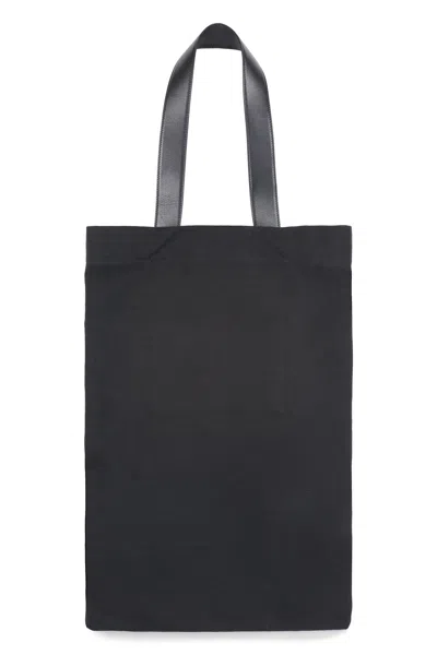 Jil Sander Black Tote Bag With Logo Print In Canvas Woman