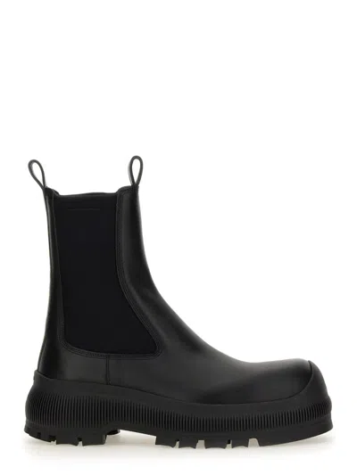 Jil Sander Black Black Leather Chelsea Boots In Black