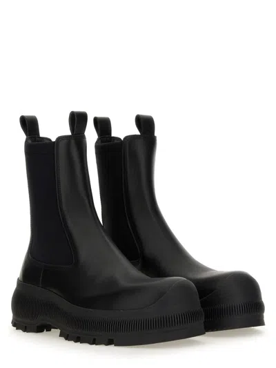 Jil Sander Black Black Leather Chelsea Boots In Black