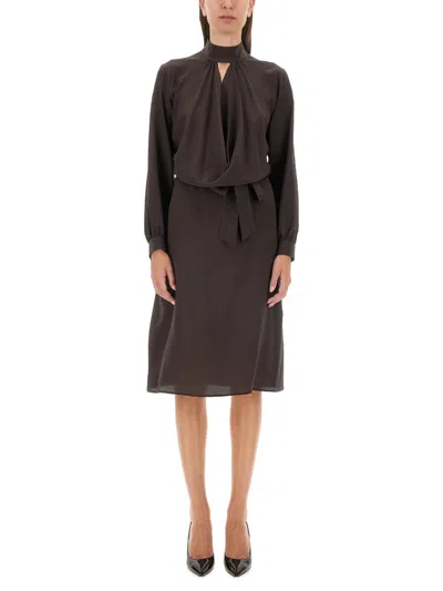 Kiton Silk Dress With Buttoned Cuffs And Waist Tie