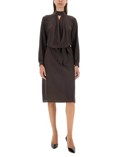 Kiton Silk Dress With Buttoned Cuffs And Waist Tie