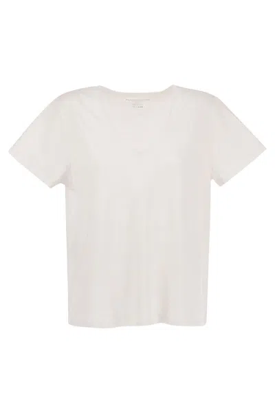 Majestic Crew Neck T Shirt In Linen And Short Sleeve