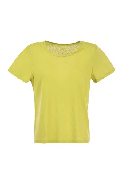Majestic Crew-neck T-shirt In Linen And Short Sleeve
