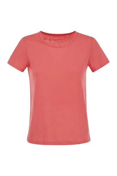 Majestic Crew Neck T Shirt In Linen And Short Sleeve