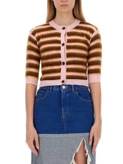 Shop Marni Cardigan With Stripe Pattern