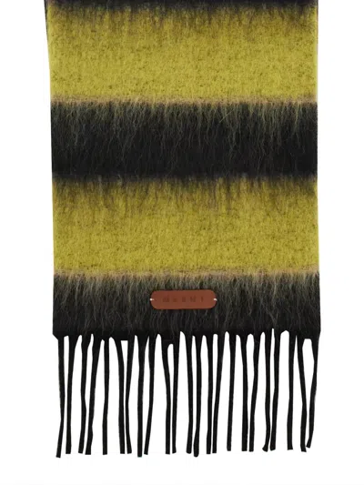 Marni Wool Blend Scarf With Striped Pattern And Fringe Detailing