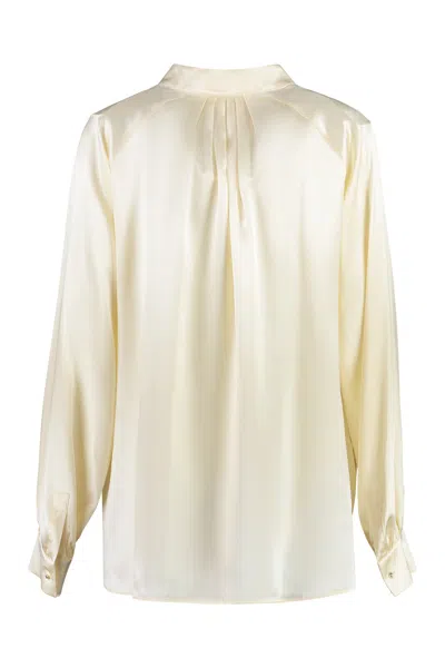 Max Mara Silk Blouse With Bow Detail And Pleated Back